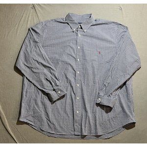 Ralph Lauren Shirt Mens 3XB‎ Big Button Up Blue Check Long Sleeve Adult.